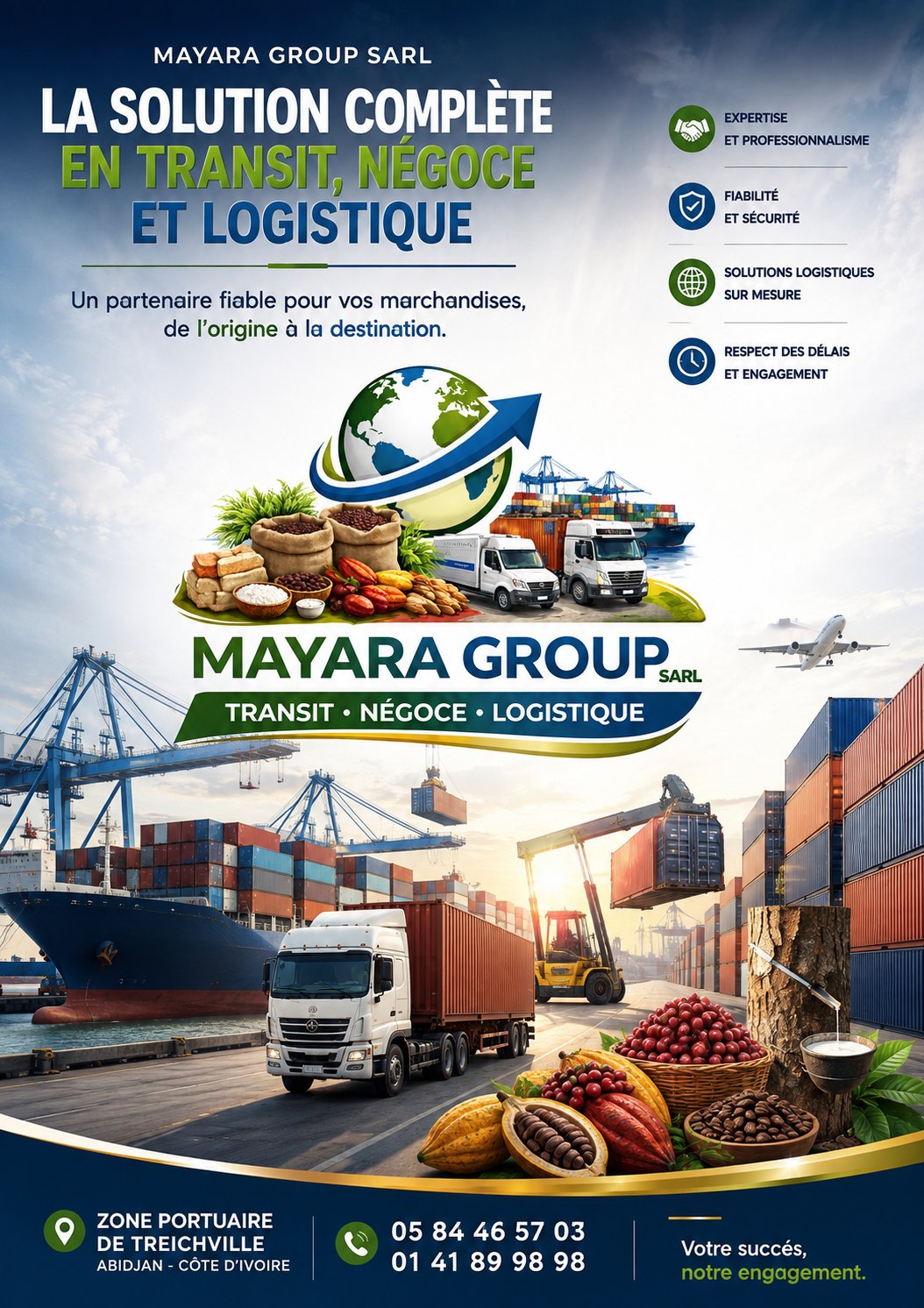 Affiche Mayara Group SARL : la solution complète en transit, négoce et logistique